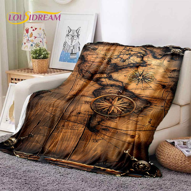 3D Ancient Nautical Chart World Map Compass Soft Flannel Blankets,Throw Blanket Comfortable Blanket for Picnic Beds Sofa Bedroom