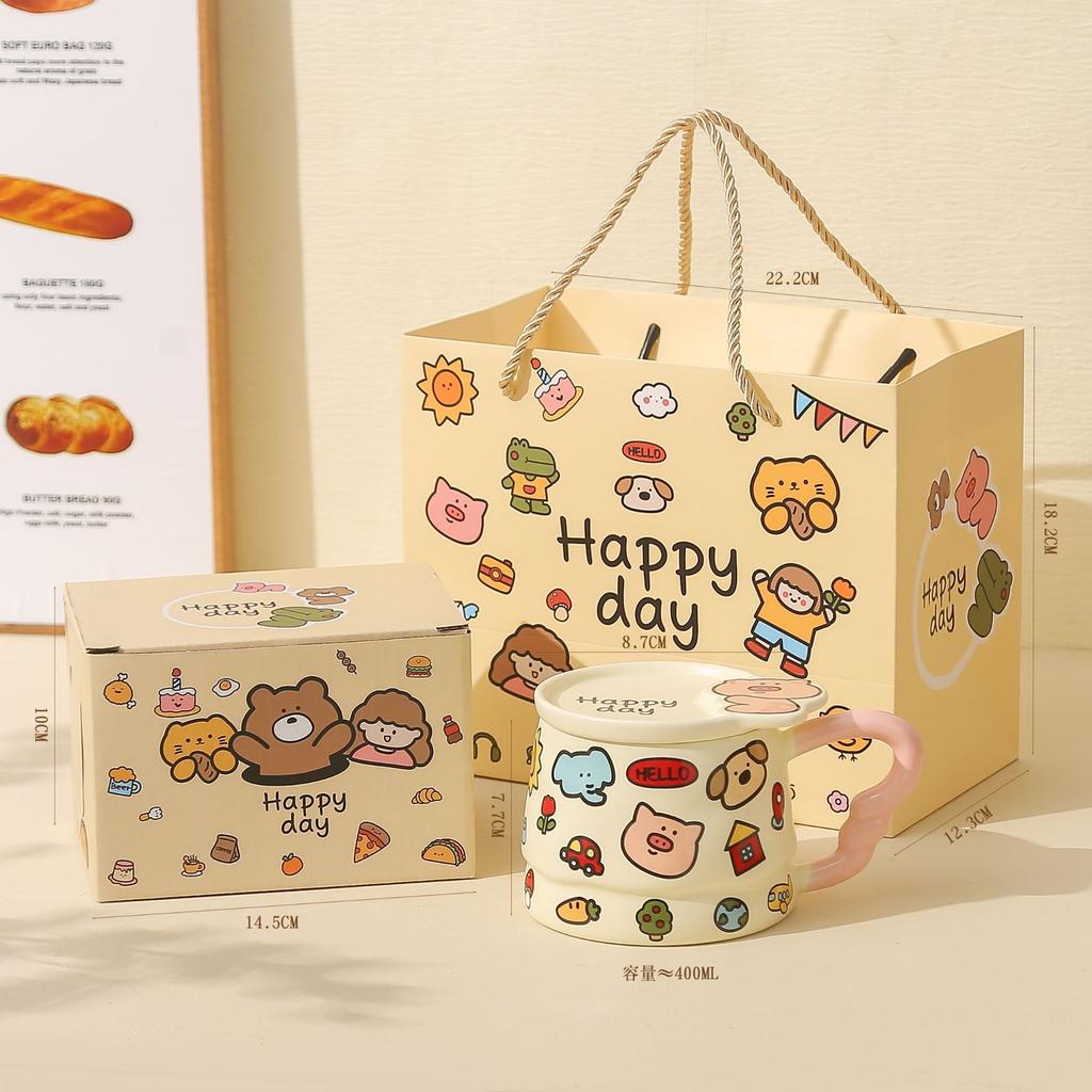 Детская забавная, милая керамическая кружка с крышкой, граффити, подарок на день рождения, для питьевой воды дома, ценная чашка для воды, сувенирный подарок для девочки