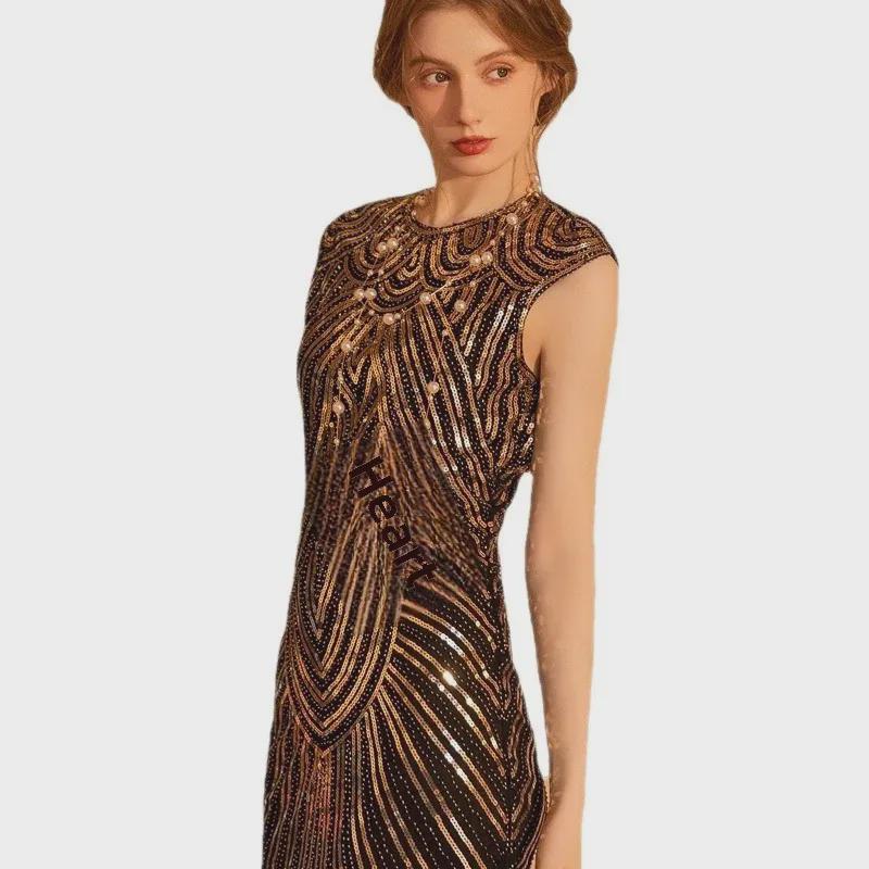 Sequined Gatsby Tassel Evening Dress: Retro Ball Gown for Banquets and Dance