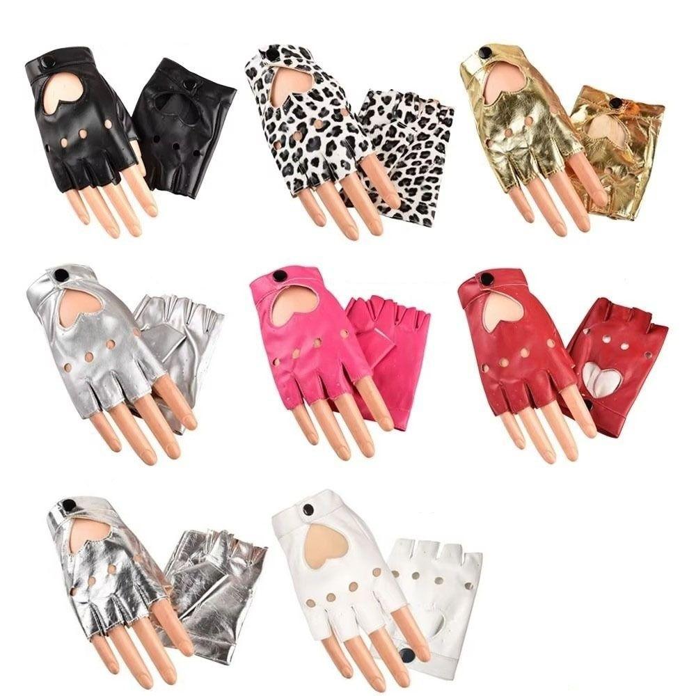 Solid Color Y2k Leather Gloves Harajuku Half Finger Mittens Women Leather Gloves Motorcyclist