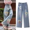 Прямые джинсовые брюки Ins Милые мультяшные ковбойские штаны Джинсы Харадзюку Женские Y2K Весна Осень