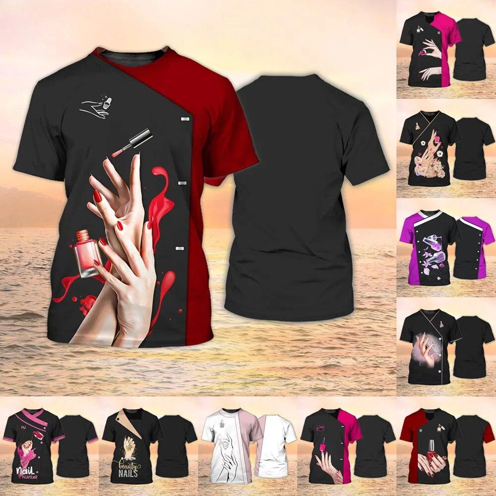 Newest Summer Fashion Women‘s T-shirt Nail Technician Personalized Tops 3d Print T Shirt Unisex Casual Nails Shirt Uniform