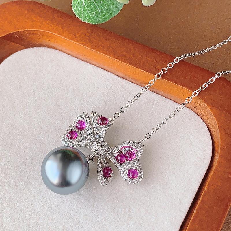 Жемчужный комплект, ожерелье, серьги, украшения в форме банта, фиолетовый свет изменит цвет, красный корунд светлый роскошные женщины