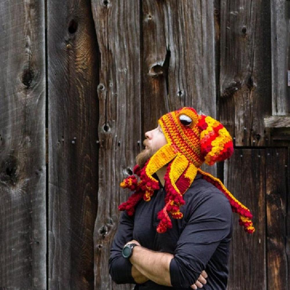 Хэллоуинская вечеринка, забавная голова осьминога, вязаная крючком шерстяная шляпа осьминога