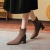 Женские короткие ботильоны с острым носком на толстом каблуке 2025 новые женские ботинки на среднем каблуке модные ботинки в стиле пэчворк британские ретро ботильоны