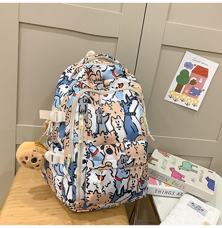 Backpack Capacity Large With Cartoon Cat Dog And Bear Print Designs For Daily