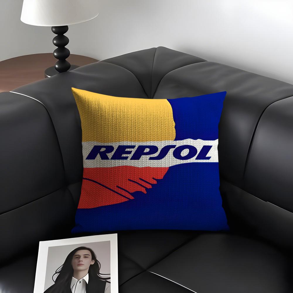 RRepsol Logo Cushion Cover Natural Linen Organic Fabric DoubleSided Printing Sofa Home Decor Gift Pillow Case