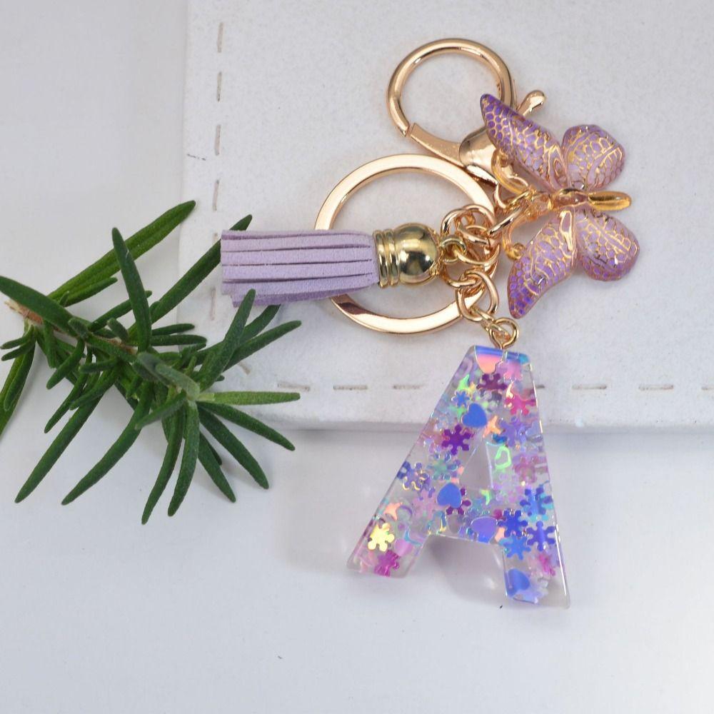 Инициалы алфавита фиолетовые снежинки брелок с буквами от А до Я 26 брелок с алфавитом подарки на день рождения