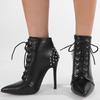 Черные ботильоны с острым носком и заклепками, новые ботильоны на тонком каблуке со шнуровкой, сексуальные вечерние, свадебные, ночные клубные, классные женские ботинки, женская обувь