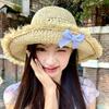 Элегантная большая шляпа от солнца с бантом, милая кружевная кепка с козырьком, повседневная женская соломенная шляпа для девочек