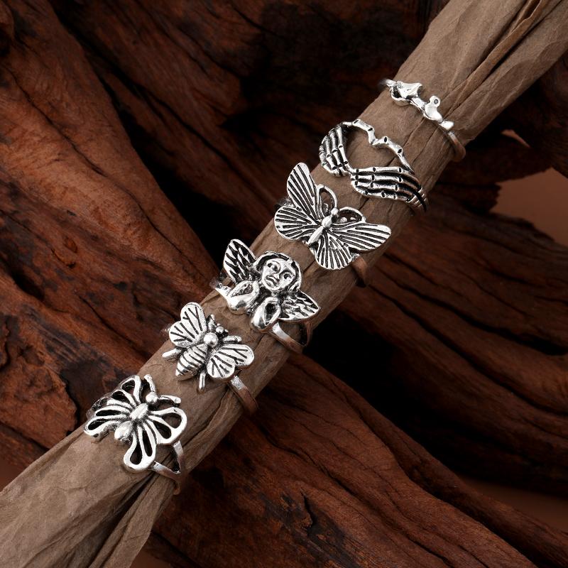 Скелет Пальмы Хэллоуин Ужас Ангел Девушка Бабочка Выдолбленные Ювелирные Кольца Набор