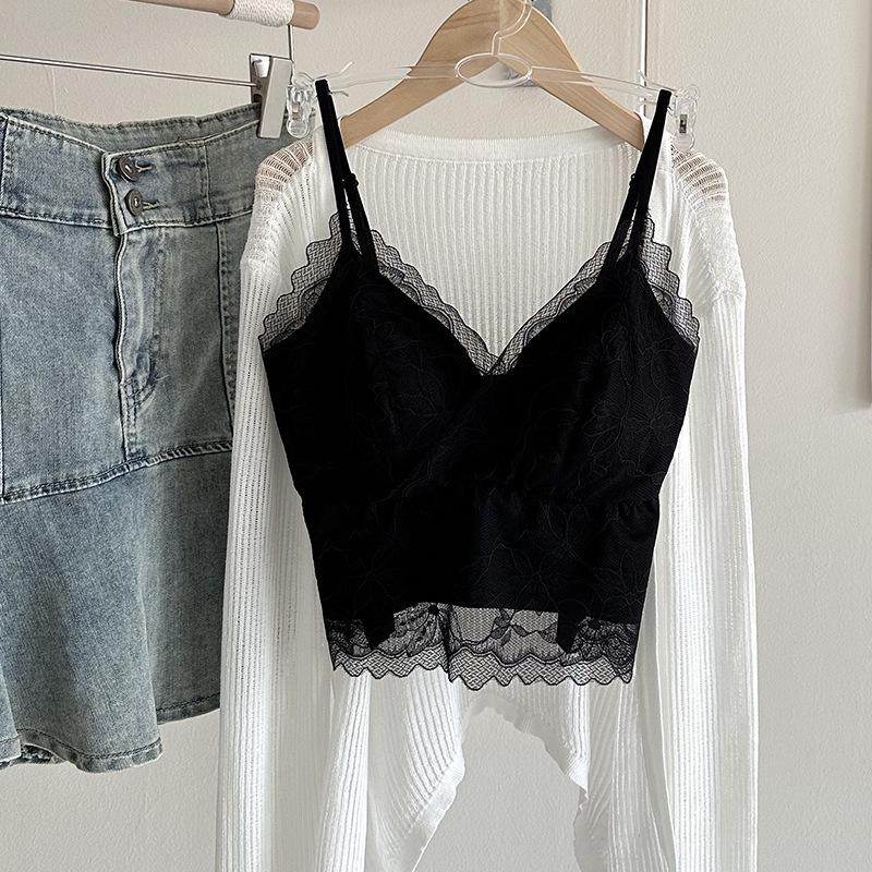 Кружевной топ-майка Ya Shuang с французской вышивкой, с фиксированными чашками и вкладышами - Универсальный и удобный