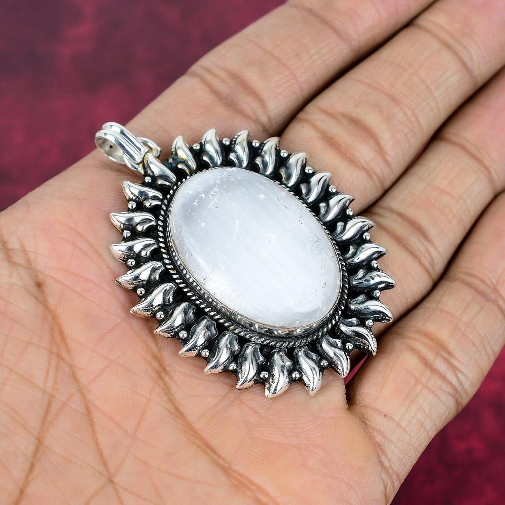 Ювелирные изделия из радужного лунного камня, подвеска из стерлингового серебра 925 пробы, красивая ювелирная подвеска ручной работы