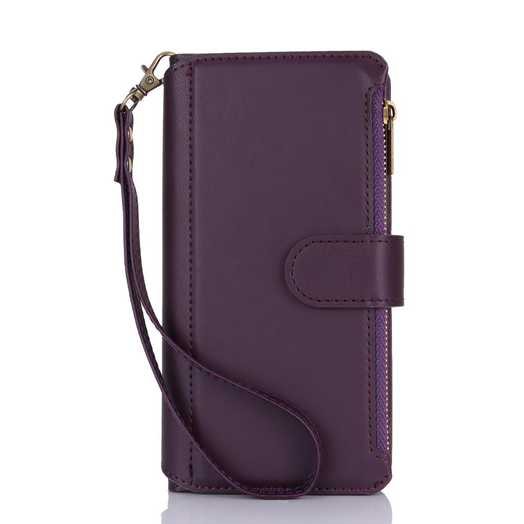 Multi Card Zippered Wallet with Short Hand Rope and Long Hanging Rope Phone Cover Case for iPhone Series/Samsung Series