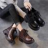 Genuine Leather Thick Soled Ankle Boots British Style Lace Up Women's Short Boots