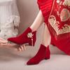 Red Wedding Bridal Shoes Women's Boots Stylish Pointed Toe High Heel Ankle Boots Female Elegant Dress Banquet Shoes