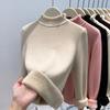 Женский вязаный топ с полуворотником-стойкой и фестончатым краем, зимний бархатный утолщенный внутренний базовый свитер мягкий восковой однотонный универсальный