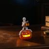 Halloween Pumpkin Skeleton Figurine, LED Light-Up Decorative Pumpkin Lantern, Spooky Holiday Decoration for Halloween Parties & Ghost Festivals