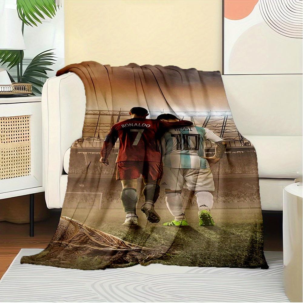 1pc Soccer Legends,Ronaldo Messi,SportsmanshipTheme Digital Printed Flannel Blanket, Super Soft Plush Fleece Bed Cover, Multi-Function Four