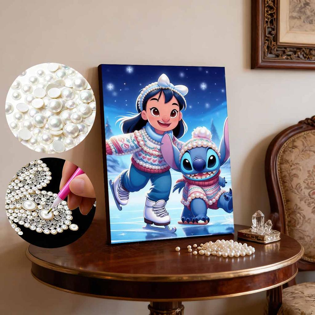 Disney Жемчужная Живопись Лило и Стич Катание на Коньках Зимнее Исцеление Творческое Искусство 5D Изысканный Пейзаж Сверкающее Ремесло Домашний Настенный Декор Сделай Сам Ручная Работа Подарок