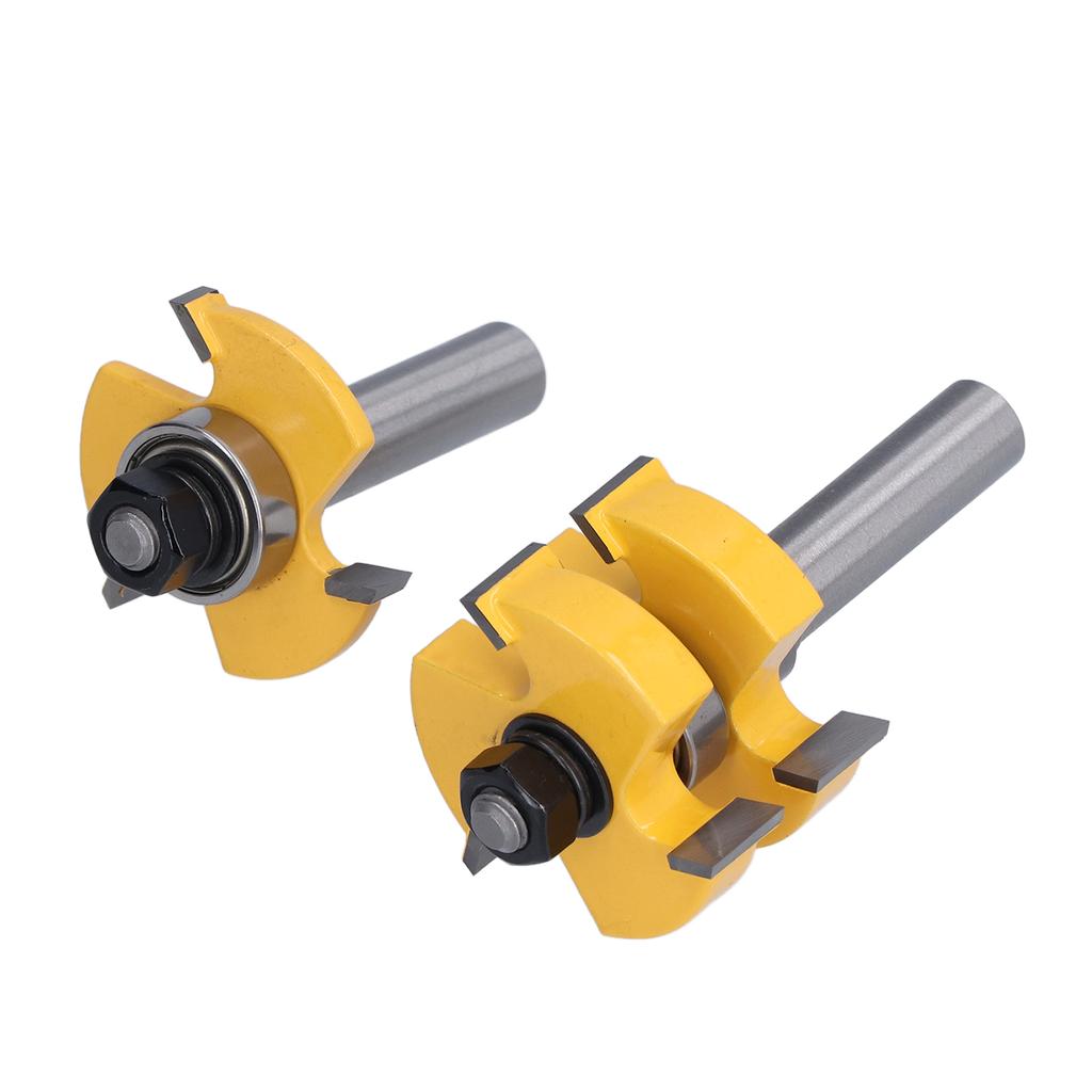 2Pcs Tongue Groove Router Bit T Shape 3 Teeth 1 Bearing Woodworking Milling Cutter 12in Shank