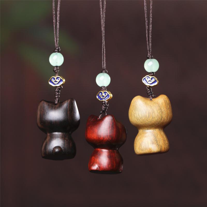 Cat Cartoon Red Sandalwood Phone Charm Pendant - Kitten Accessories Gift Ornament