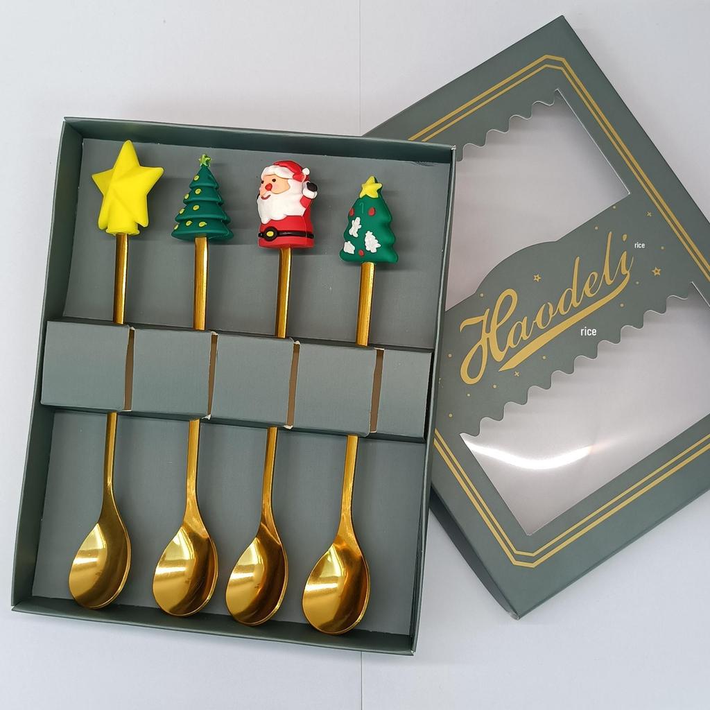 Креативный мультяшный набор ложек и вилок из нержавеющей стали: Палочка для кофе, Фруктовая вилка, Рождественский подарок