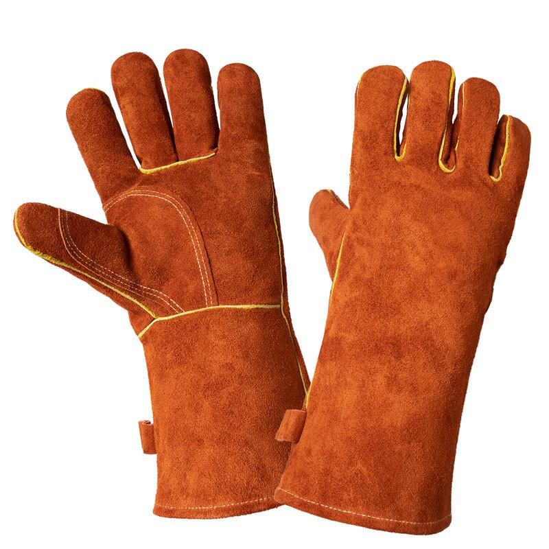 Heat Resistant Leather Grill Gloves Up To 500C Fireplace Oven BBQ Barbecue Handling