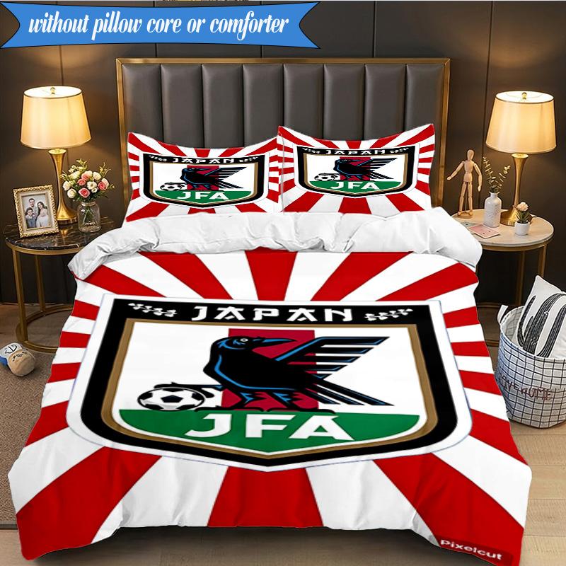 3PCS Japan Football Association Emblem Bedding Set 2D Printing (Includes 1 Duvet Cover + 2 Pillowcases Coreless), Bedroom decor,Fan gift