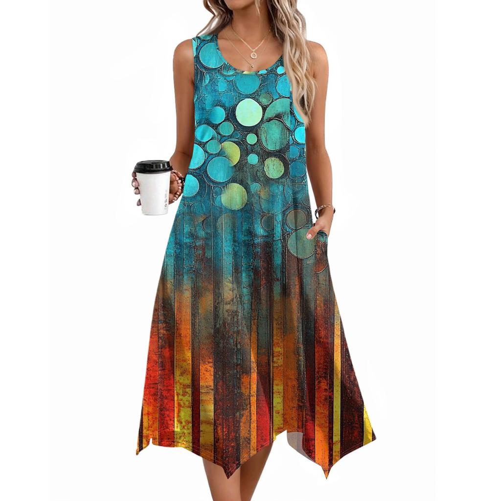 Women's Casual Dress For Summer Tank Dress Loose Beach Dress With Pockets Flare Midi Sundress