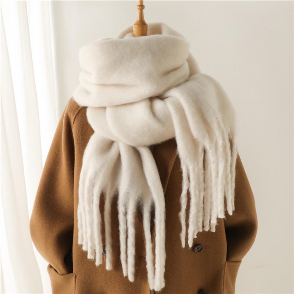 Solid Color Long Tassel Scarves Warm Wrap Shawls Elegant Winter Cashmere Scarf Women