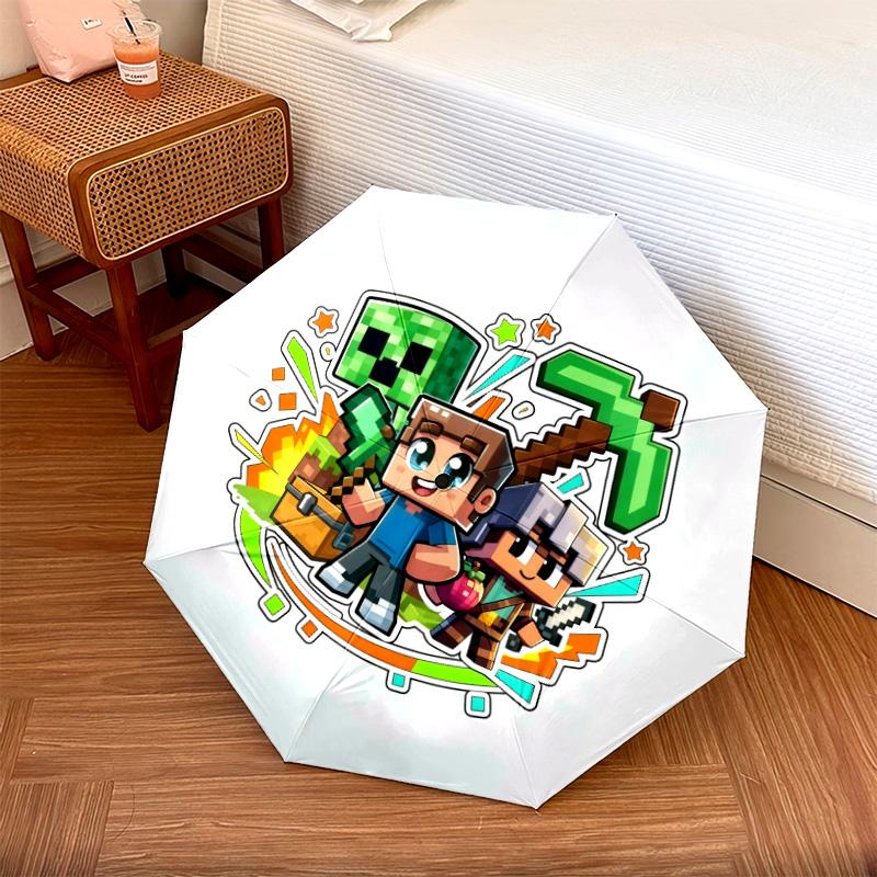 Minecraft Zombiepattern, automatic folding umbrella, portable and foldable design, 8 ribs, a Christmas or birthday gift.