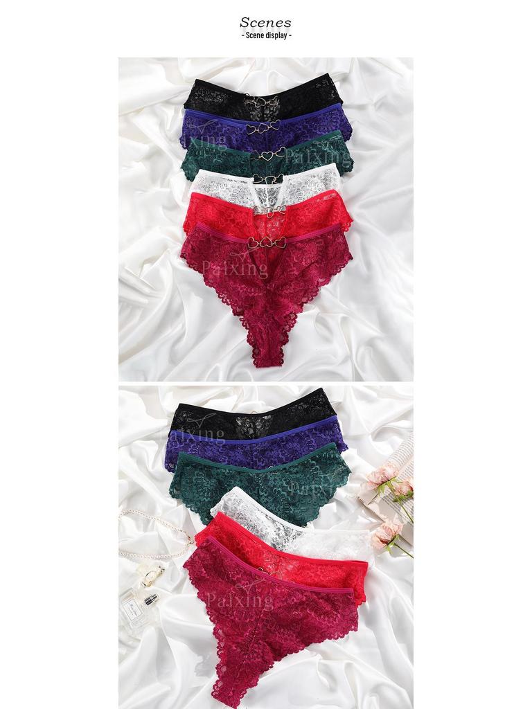 Черные кружевные трусики-стринги с вырезами для комфорта средней посадки - Сексуальное женское нижнее белье больших размеров