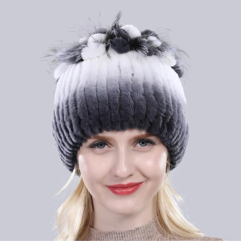 Горячая Распродажа Россия Зима Качество Натуральная Меховая Шапка Натуральная Теплая Шапка из Меха Кролика Рекс Леди Теплая Вязаная Подлинная Шапка из Меха Кролика Рекс