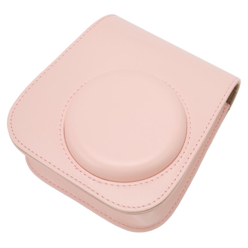 Protective Camera Case PU Leather Pure Color Camera Carrying Bag with Adjustable Strap for Camping Travel Pink