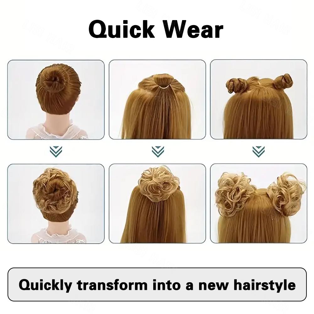 MISSQUEEN Synthetic High Bun Messy Bun Wig With Hair Extension Ponytail Band Elastic Rubber Band High Bun Ponytail Wig Extension Curly Ponytail Lady