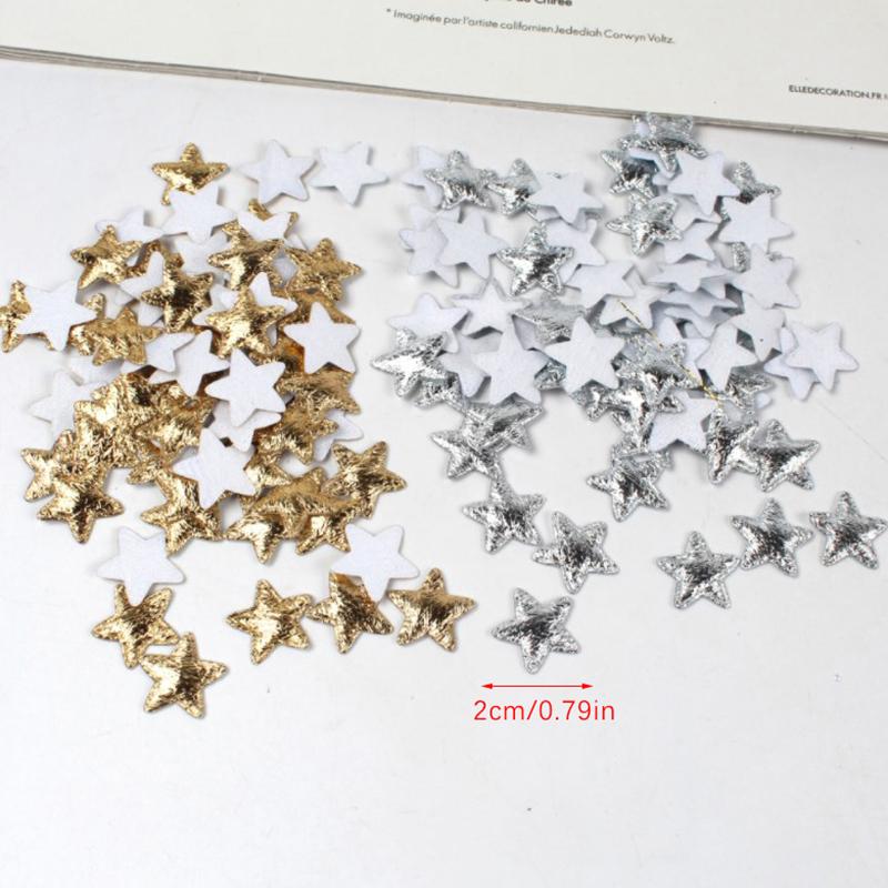 100Pcs Gold/Silver Stars for Christmas Party Decor Foam Fabric Stars DIY Scrapbook Cards Ornaments Embellishments Accessory