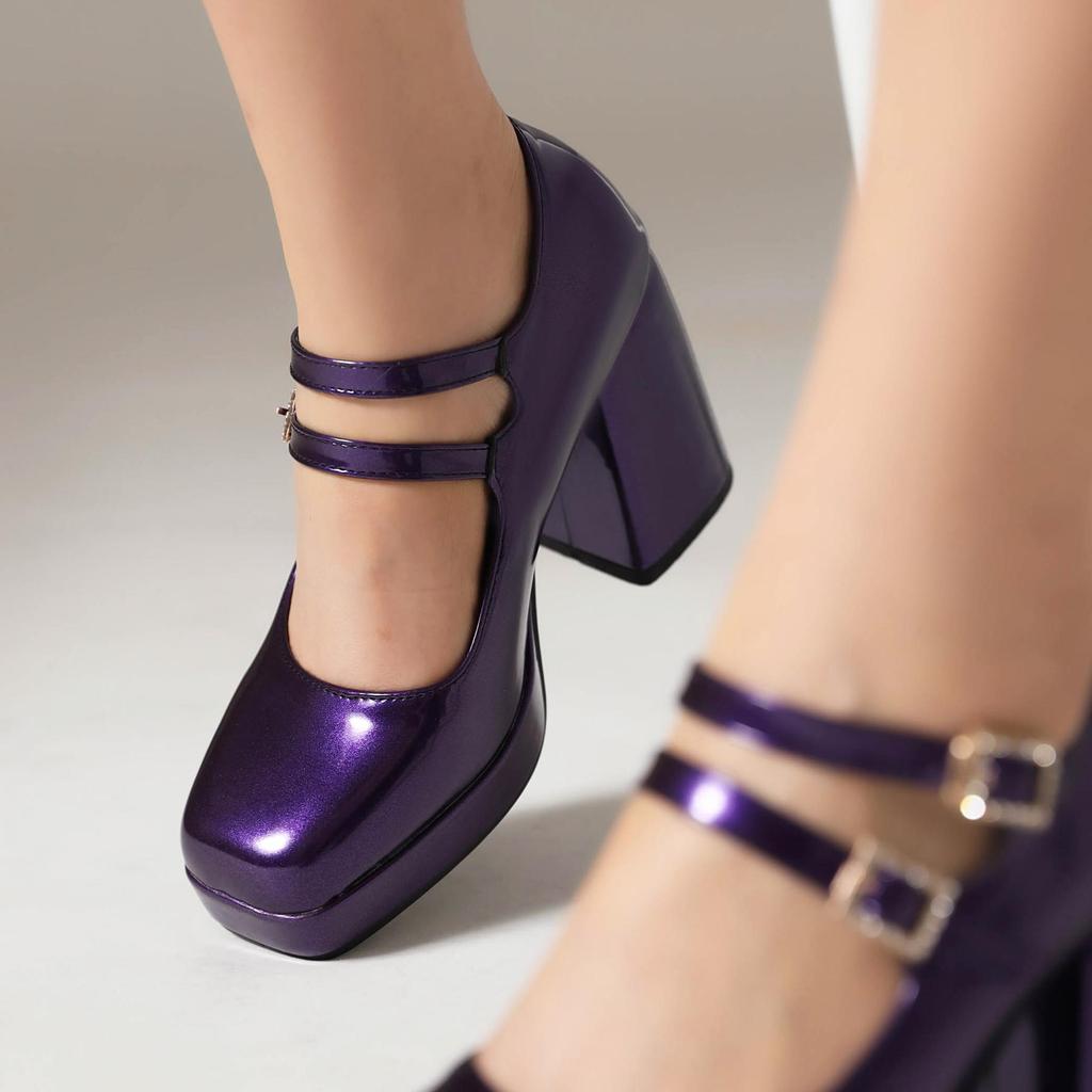 8.Women's High Heel Single Shoes Solid Color Simple Waterproof Platform Thick Heel Shallow Mouth Large Size Single Shoes Four Seasons Shoes