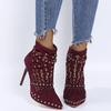 Gladiator Sandals Summer Spring Pointed Toe Rivets Studded Cut Out Caged Ankle Boots Stiletto Heel Women Shoes