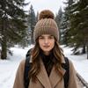Winter Warm Beanies for Women Cable Knit Hat, Fleece Lined Hat with Pompom, Outdoor Windproof Cap Cozy Stretchy Skull Cycling Skiing Hiking
