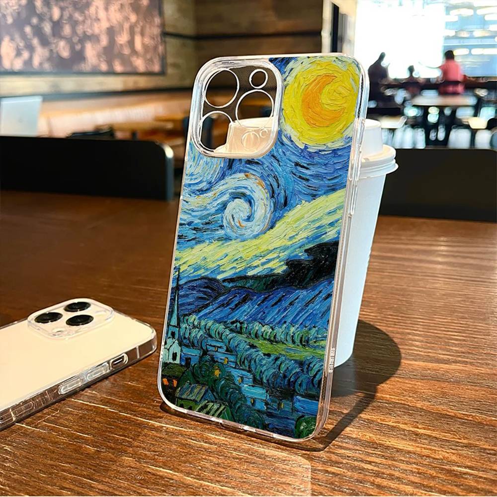 Чехол для телефона iPhone17,16,15,14,13,12,11 Plus,Pro Max с картиной маслом в стиле Ван Гога, мягкий прозрачный чехол