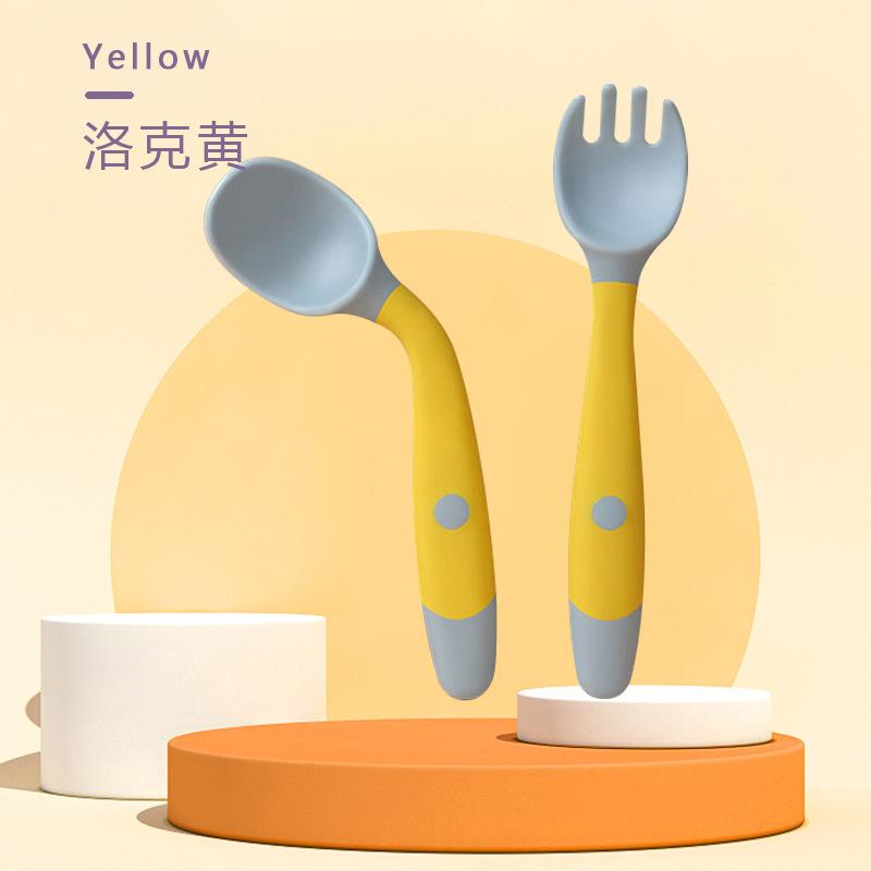 2PCS Silicone Spoon Fork for Baby Utensils Set Auxiliary Food Toddler Learn To Eat Training Bendable Soft Fork Infant Tableware
