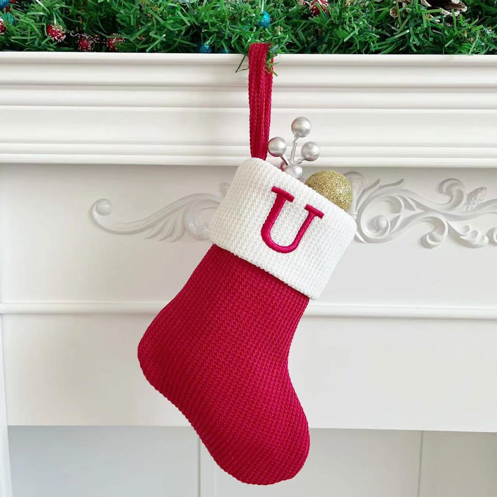 Рождественские чулки, маленькие вышитые буквы, вязаные рождественские подвесные чулки, украшения, декор для рождественской вечеринки