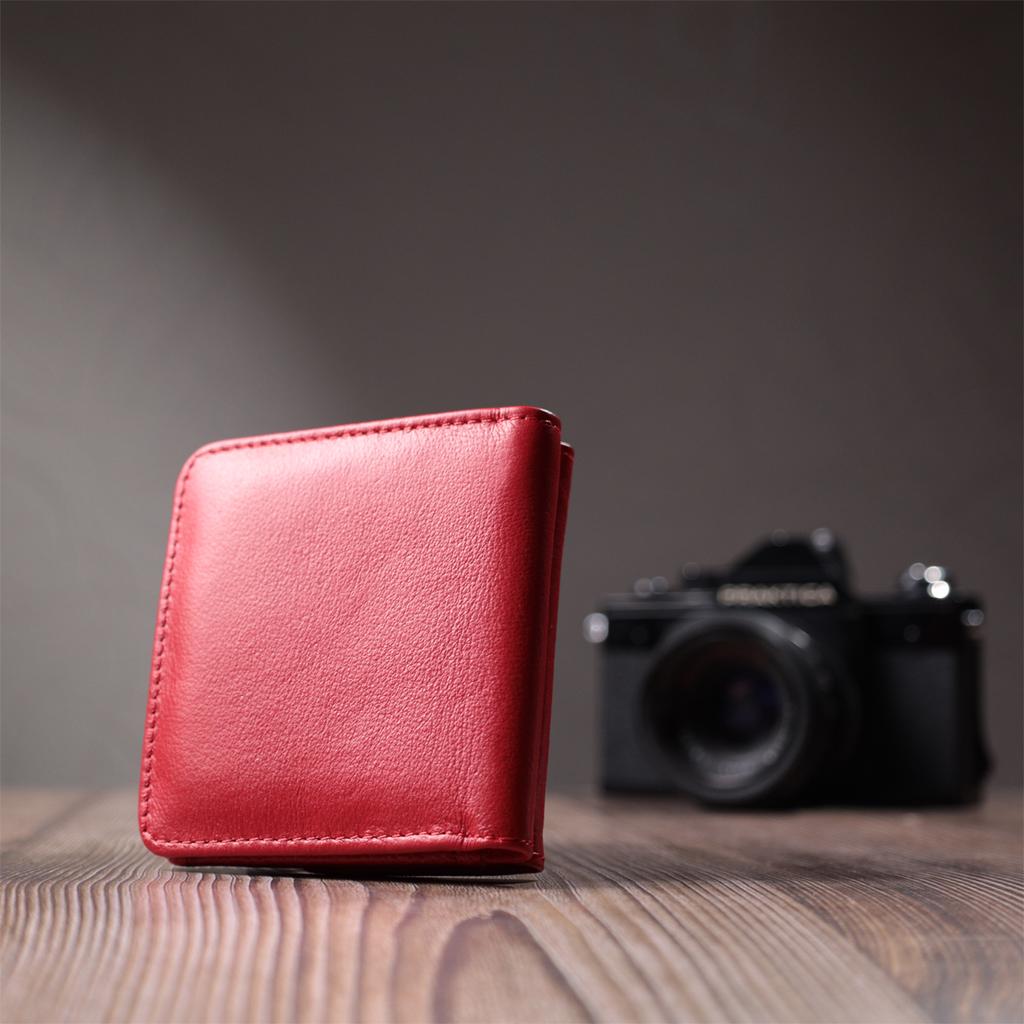Women's Compact Wallet with Coin Pocket Made of Genuine Leather ST Leather 22689 Red