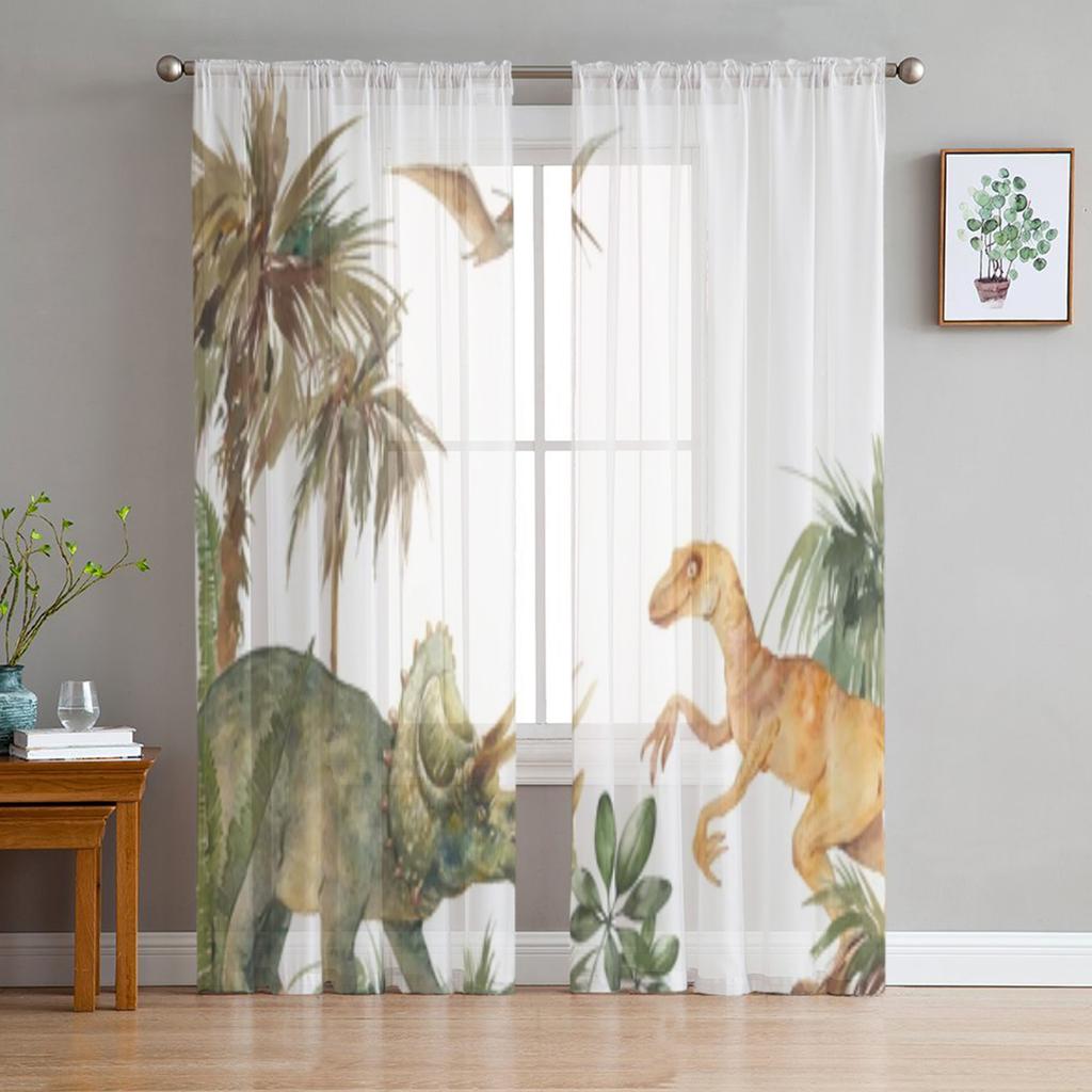 Jungle Tropical Safari Animal Elephant Sheer Window Curtains For Living Room Bedroom Voile Tulle Curtains Drapes For Kitchen