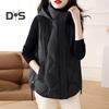 Women Cotton Vest Stand Collar Hooded Sleeveless Waistcoat Loose Fit Solid Color Zipper Closure Short Vest Outerwear
