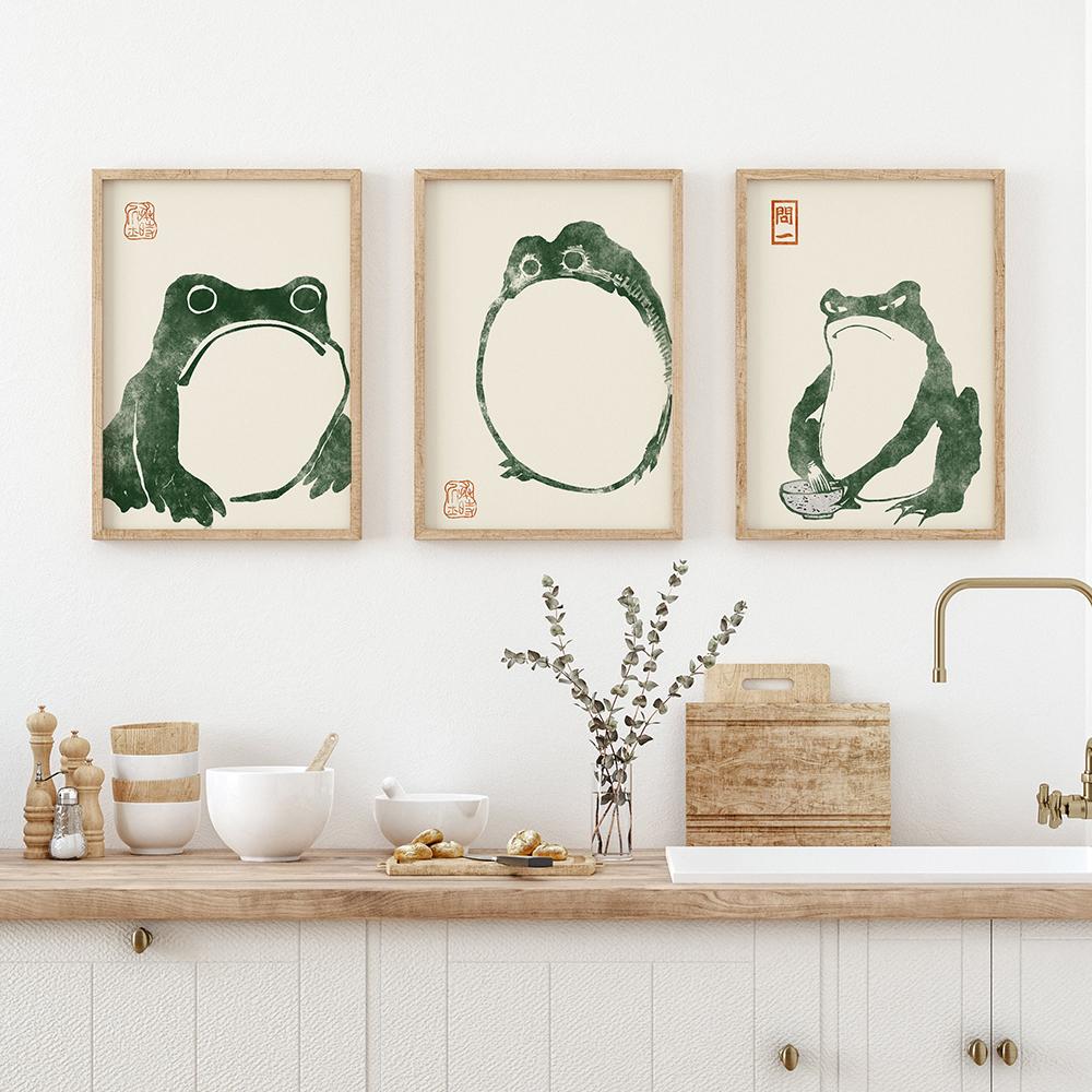 Винтажный японский Мацумото Ходжи лягушка настенный холст с принтом художественный постер милая зеленая жаба картина для гостиной домашний декор Cuadros