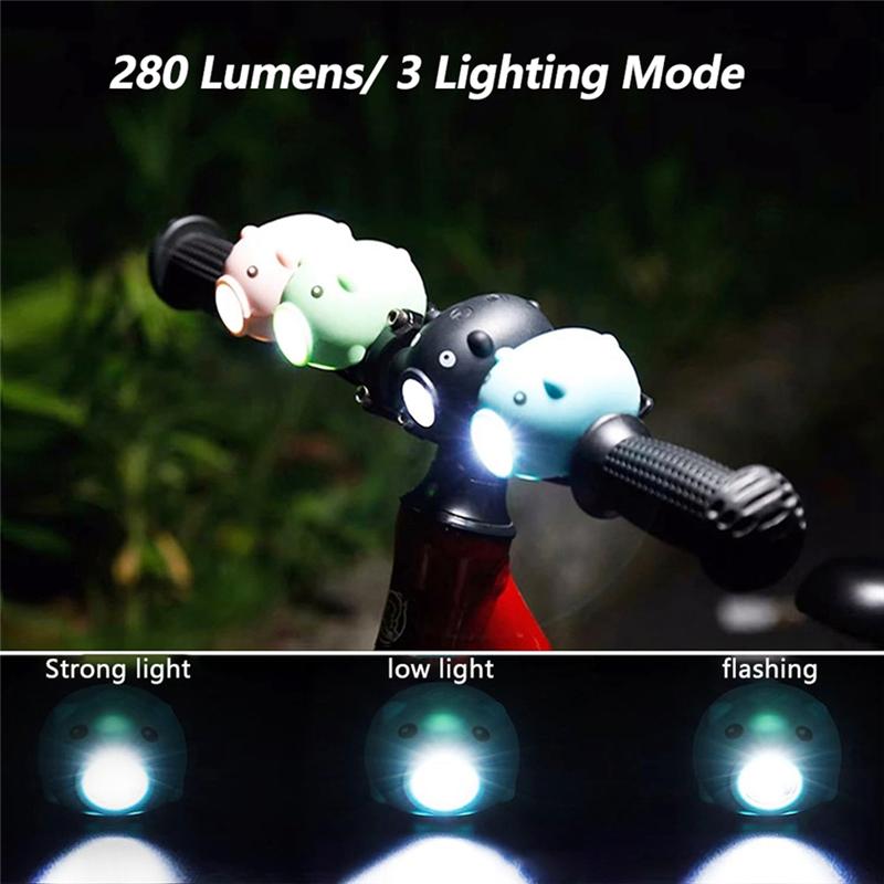 Classy-Bicycle Children Cartoon Pig Bike Light Type-C Rechargeable Cycling Accessories Piggy Headlight
