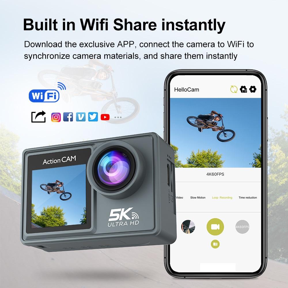 Высокое разрешение 5K Кнопка Двойной Экран Спорт DV WIFI Пульт Дистанционного Управления Уличная Водонепроницаемая Камера Дайвинг Камера