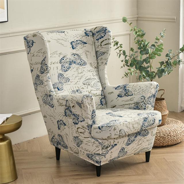 Feather Pattern Wing Chair Cover Stretch Spandex Armchair Covers Removable Relax Single Sofa Slipcovers With Seat Cushion Covers